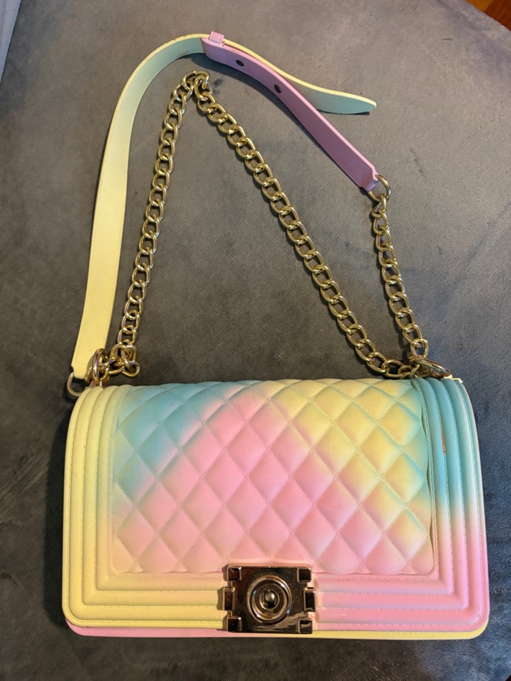 Pastel Ombre Quilted Crossbody Bag with Gold Chain